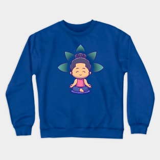 Cute Woman Meditation Yoga Cartoon Crewneck Sweatshirt